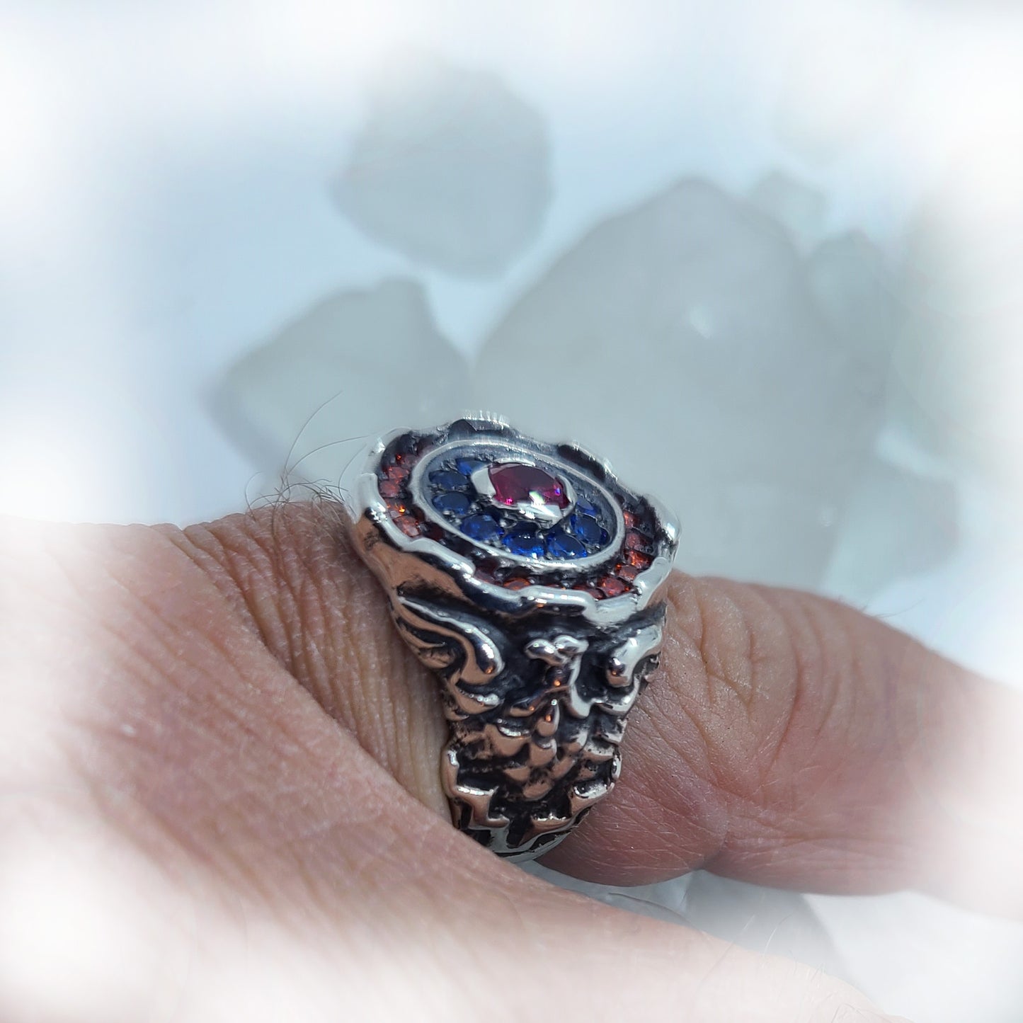 Armenian Sterling Silver Ring with Flag Color CZ Stones