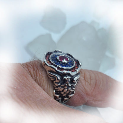 Armenian Sterling Silver Ring with Flag Color CZ Stones