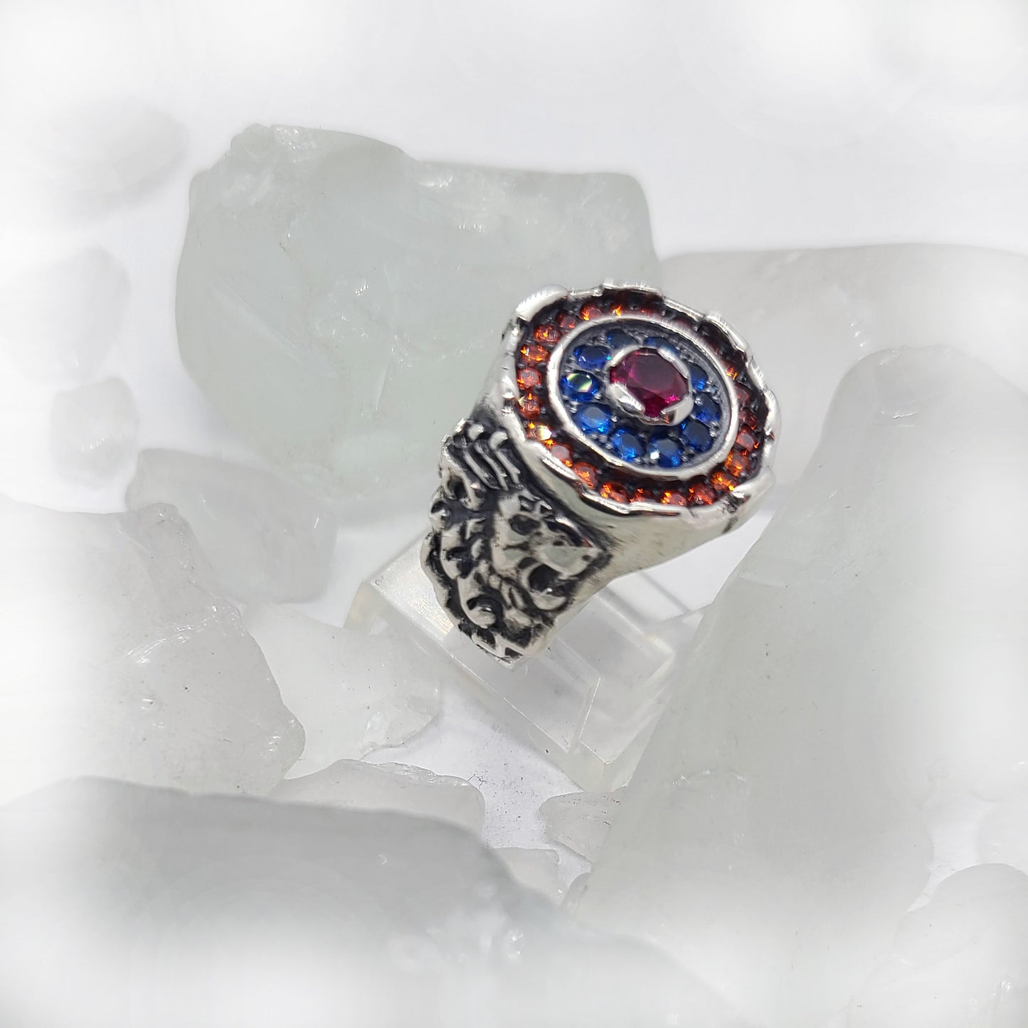 Armenian Sterling Silver Ring with Flag Color CZ Stones