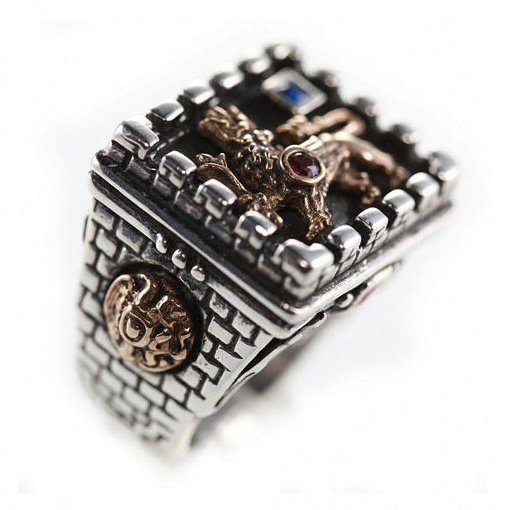 Armenian Kingdom Sterling Silver and Bronze Ring with Ruby and Saphire