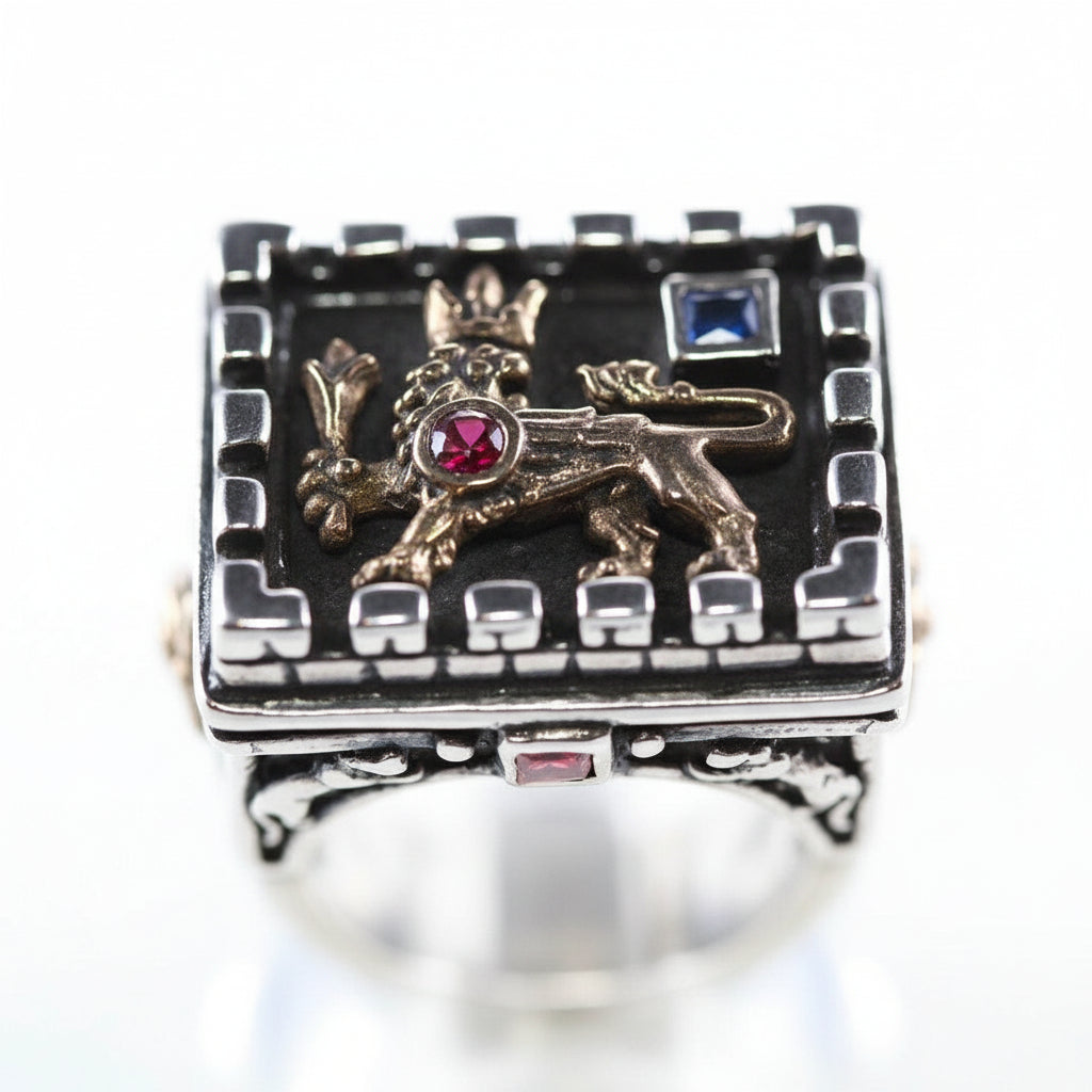Armenian Kingdom Sterling Silver and Bronze Ring with Ruby and Saphire