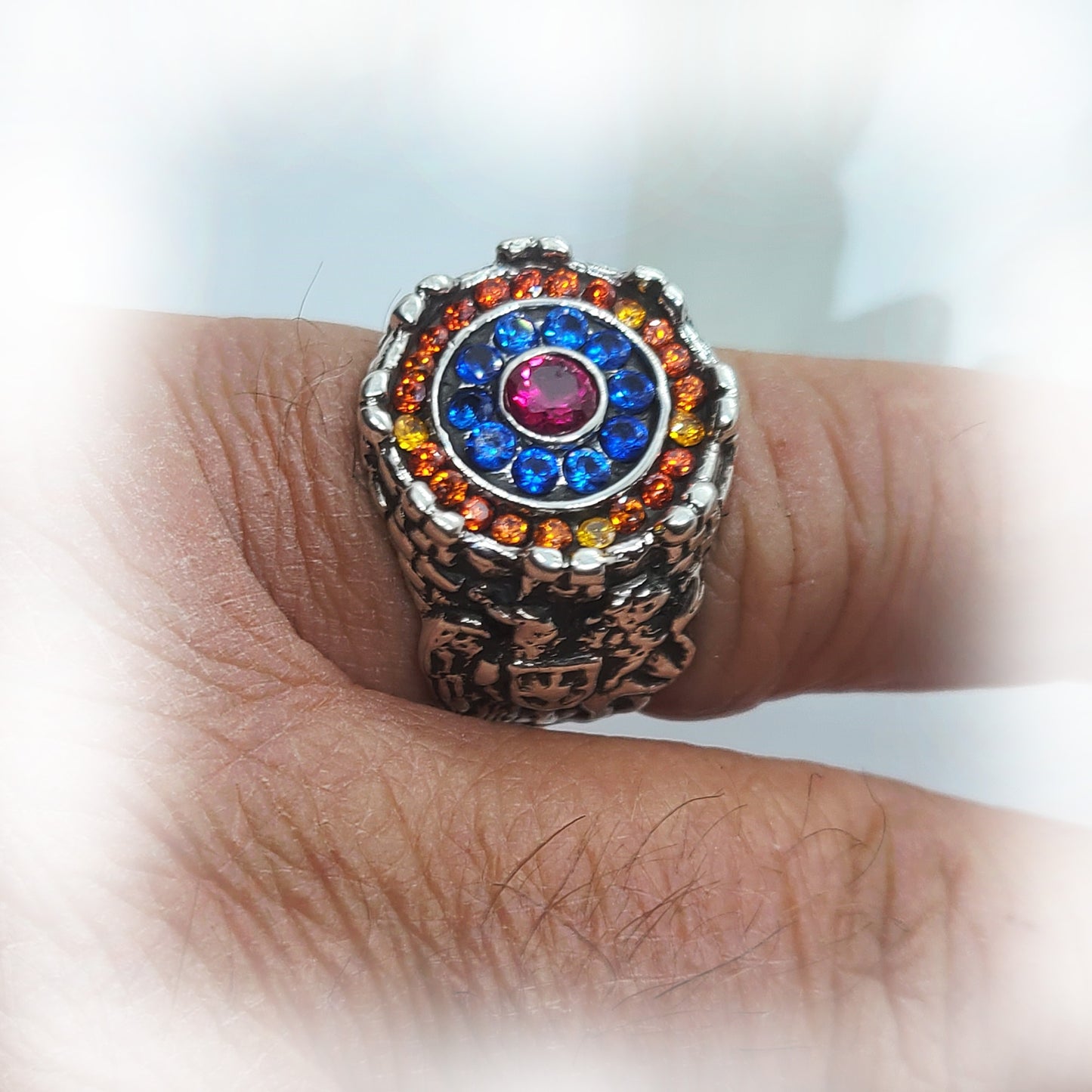 Armenian Sterling Silver Ring with Flag Color CZ Stones