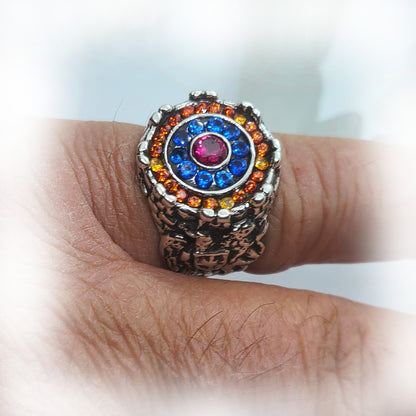 Armenian Sterling Silver Ring with Flag Color CZ Stones