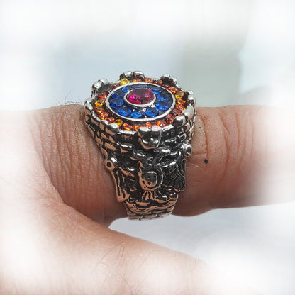 Armenian Sterling Silver Ring with Flag Color CZ Stones