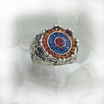 Armenian Sterling Silver Ring with Flag Color CZ Stones