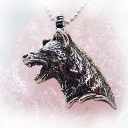 Attacking Hyena Sterling Silver Pendant