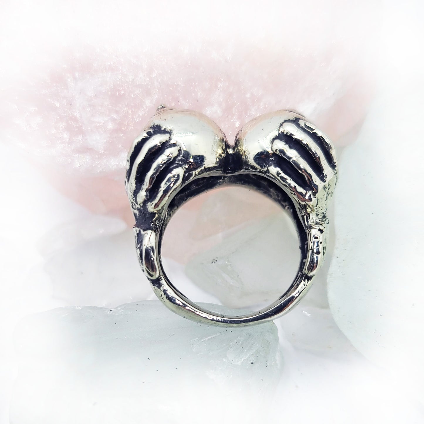 Squeezing Boobies Sterling Silver Ring