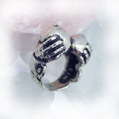 Squeezing Boobies Sterling Silver Ring
