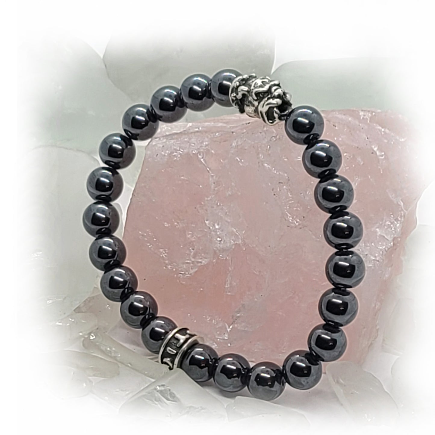 Bulldog Silver Bead with Hematite Stone Beads Bracelet