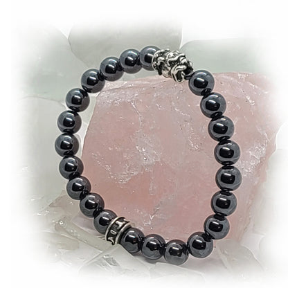 Bulldog Silver Bead with Hematite Stone Beads Bracelet
