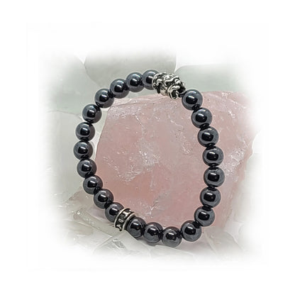 Bulldog Silver Bead with Hematite Stone Beads Bracelet