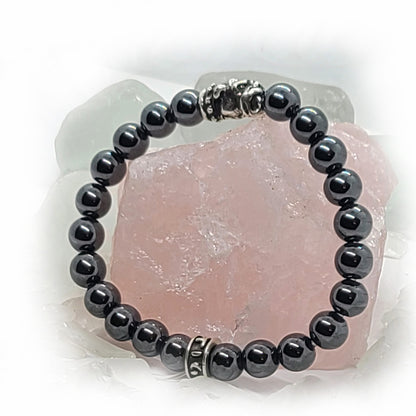 Bulldog Silver Bead with Hematite Stone Beads Bracelet