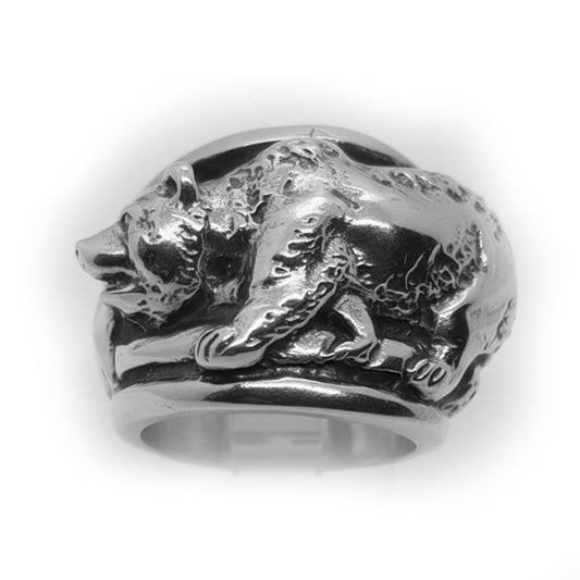 California Flag Bear Sterling Silver Ring