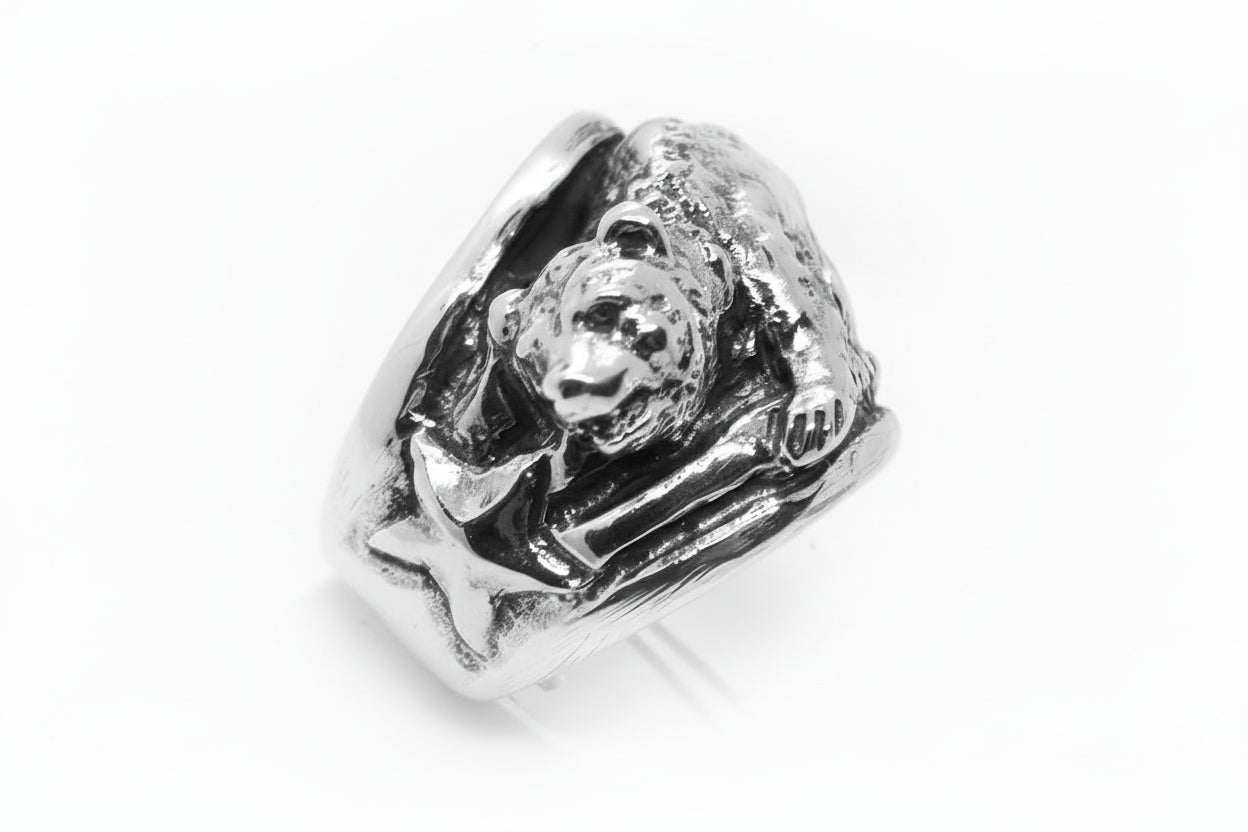 California Flag Bear Sterling Silver Ring