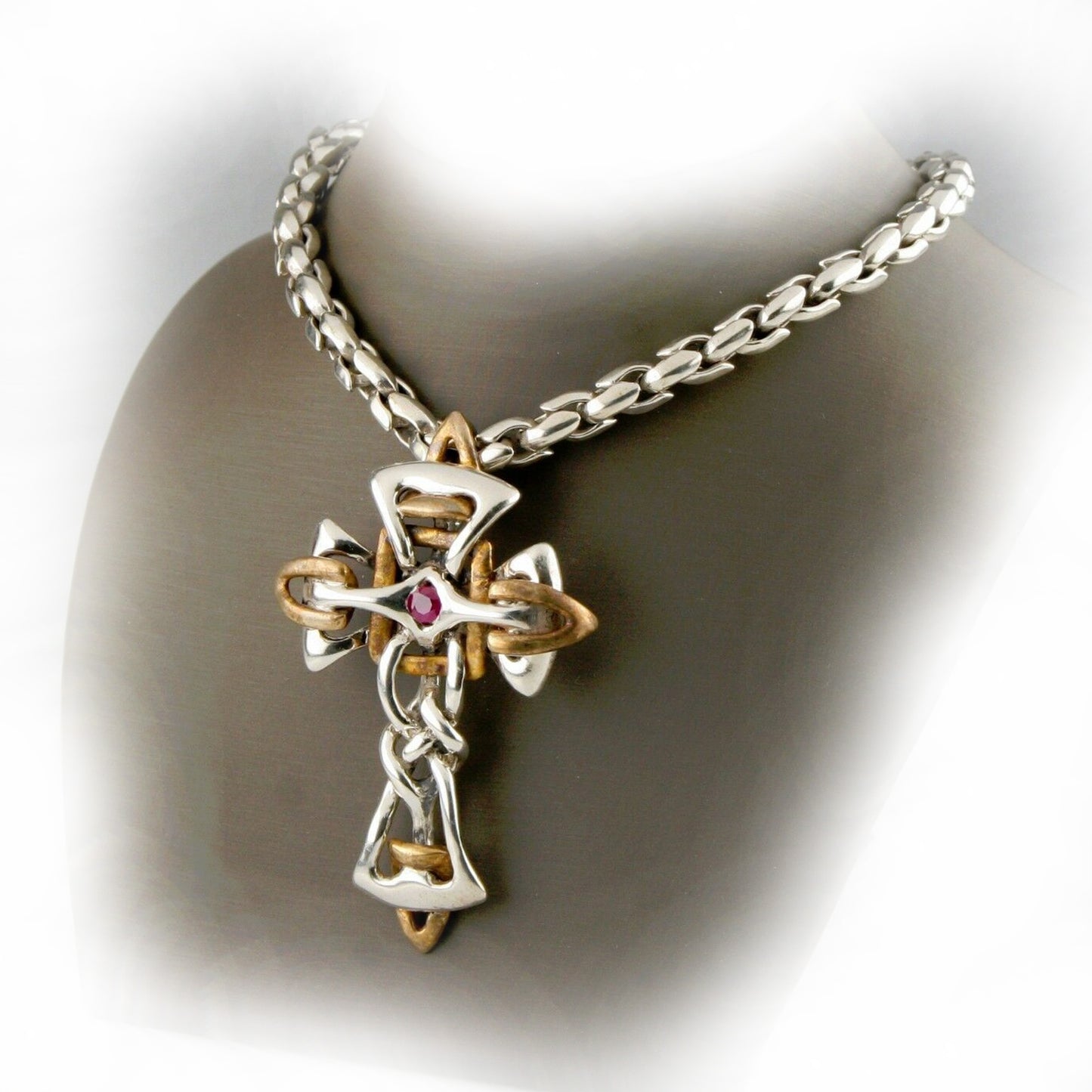 Electric Cross Sterling Silver Pendant with Ruby