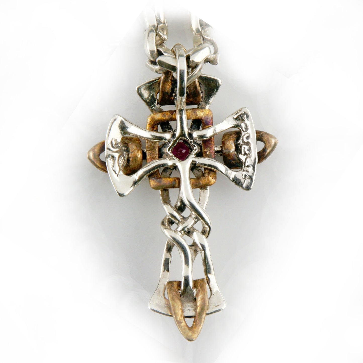 Electric Cross Sterling Silver Pendant with Ruby