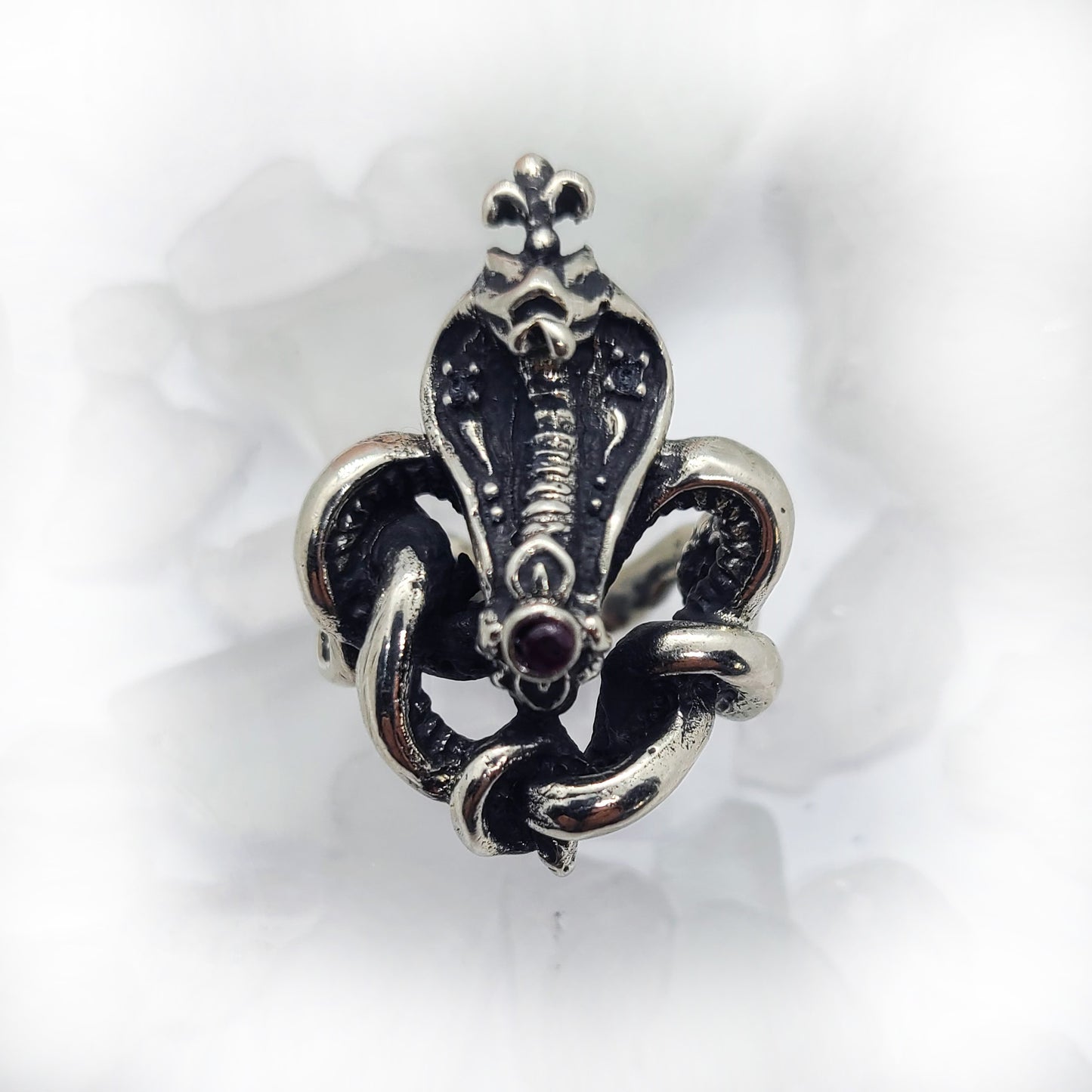 King Cobra with Rubies Sterling Silver Ring