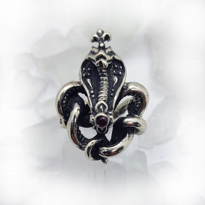 King Cobra with Rubies Sterling Silver Ring