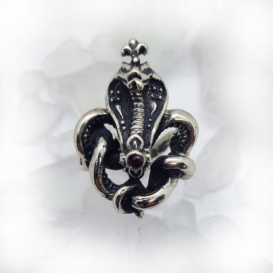 King Cobra with Rubies Sterling Silver Ring