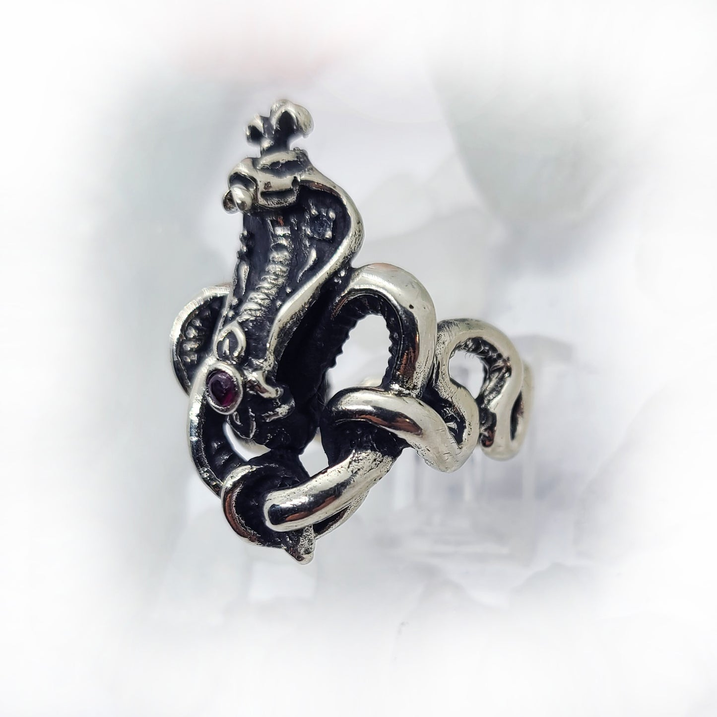 King Cobra with Rubies Sterling Silver Ring
