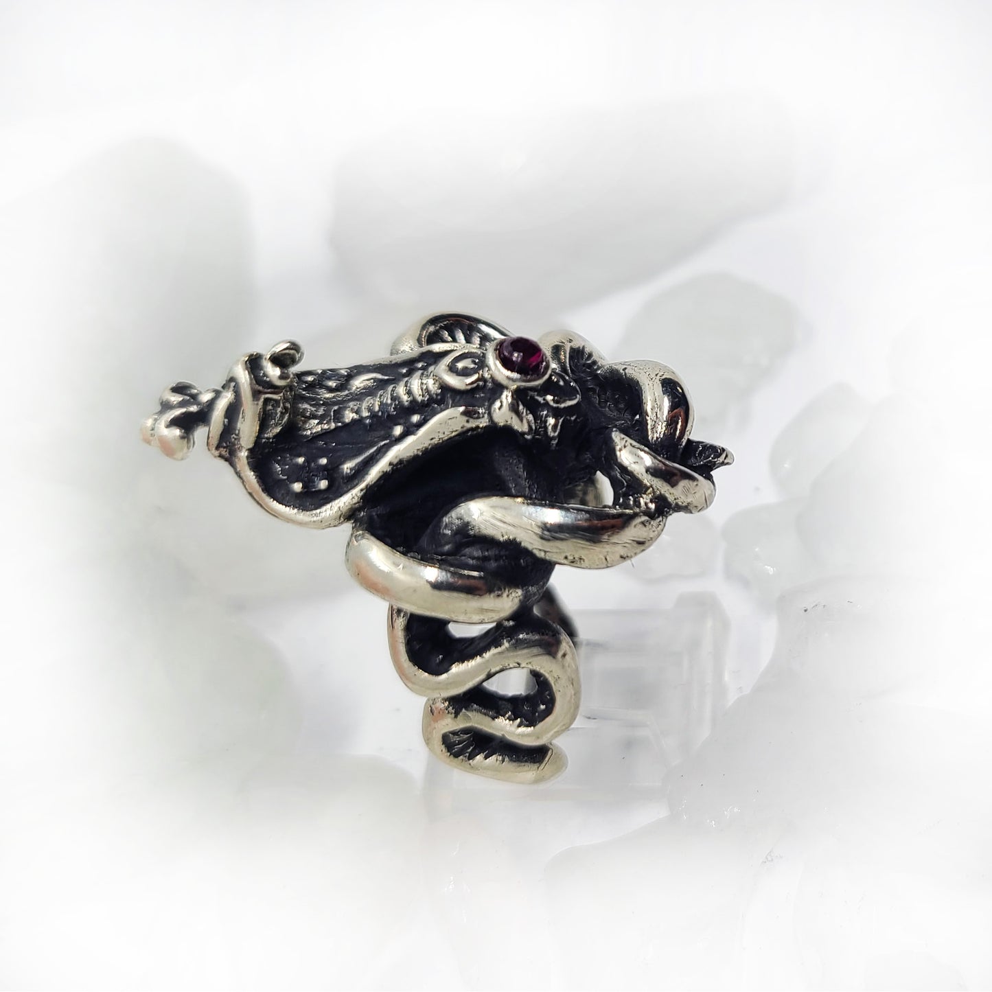 King Cobra with Rubies Sterling Silver Ring
