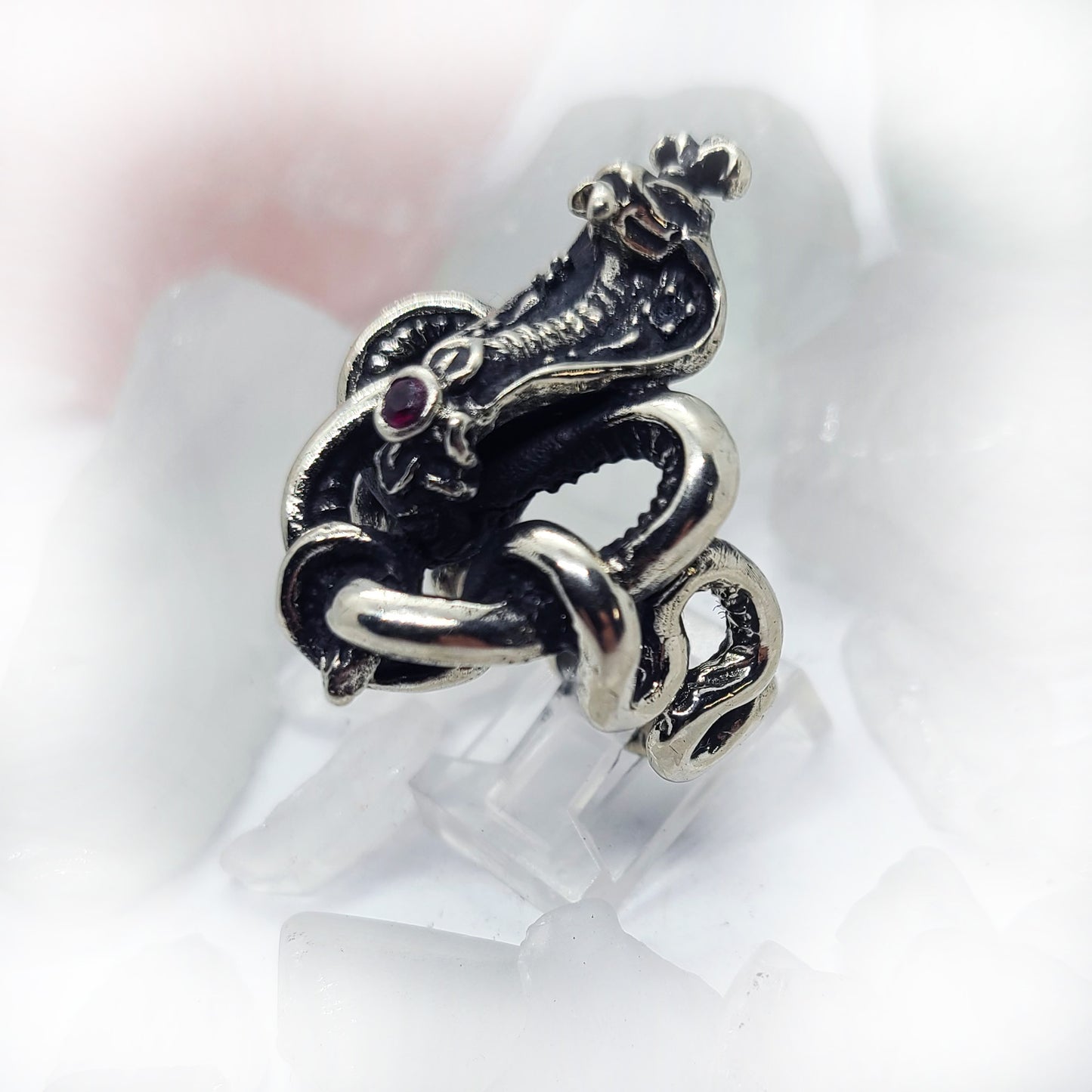 King Cobra with Rubies Sterling Silver Ring