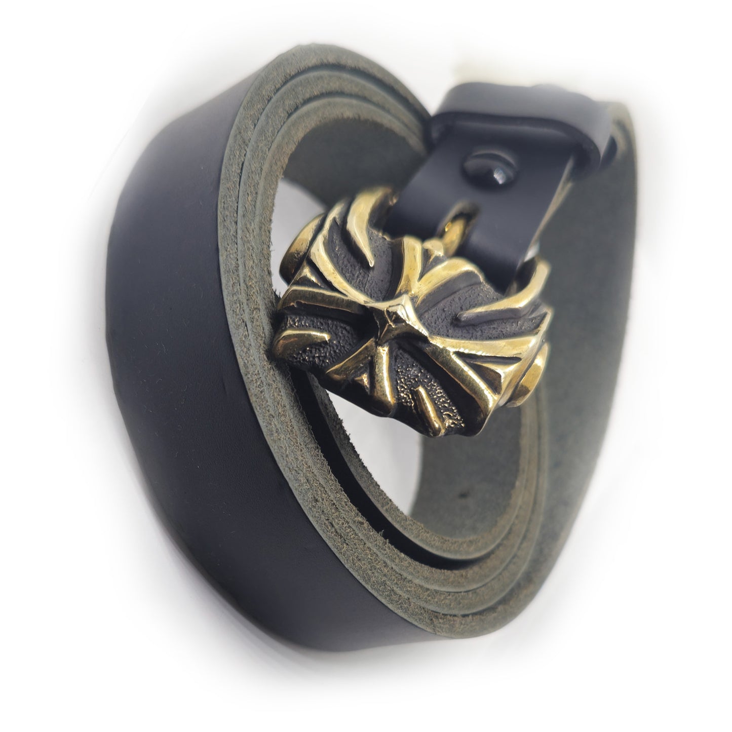 Cross Desing Brass Belt Buckle with Genuine Leather For 1inch Belt
