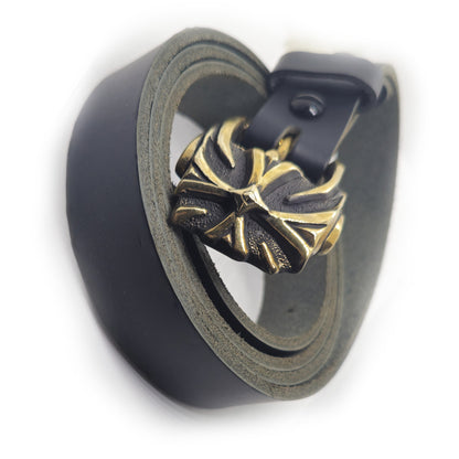 Cross Desing Brass Belt Buckle with Genuine Leather For 1inch Belt