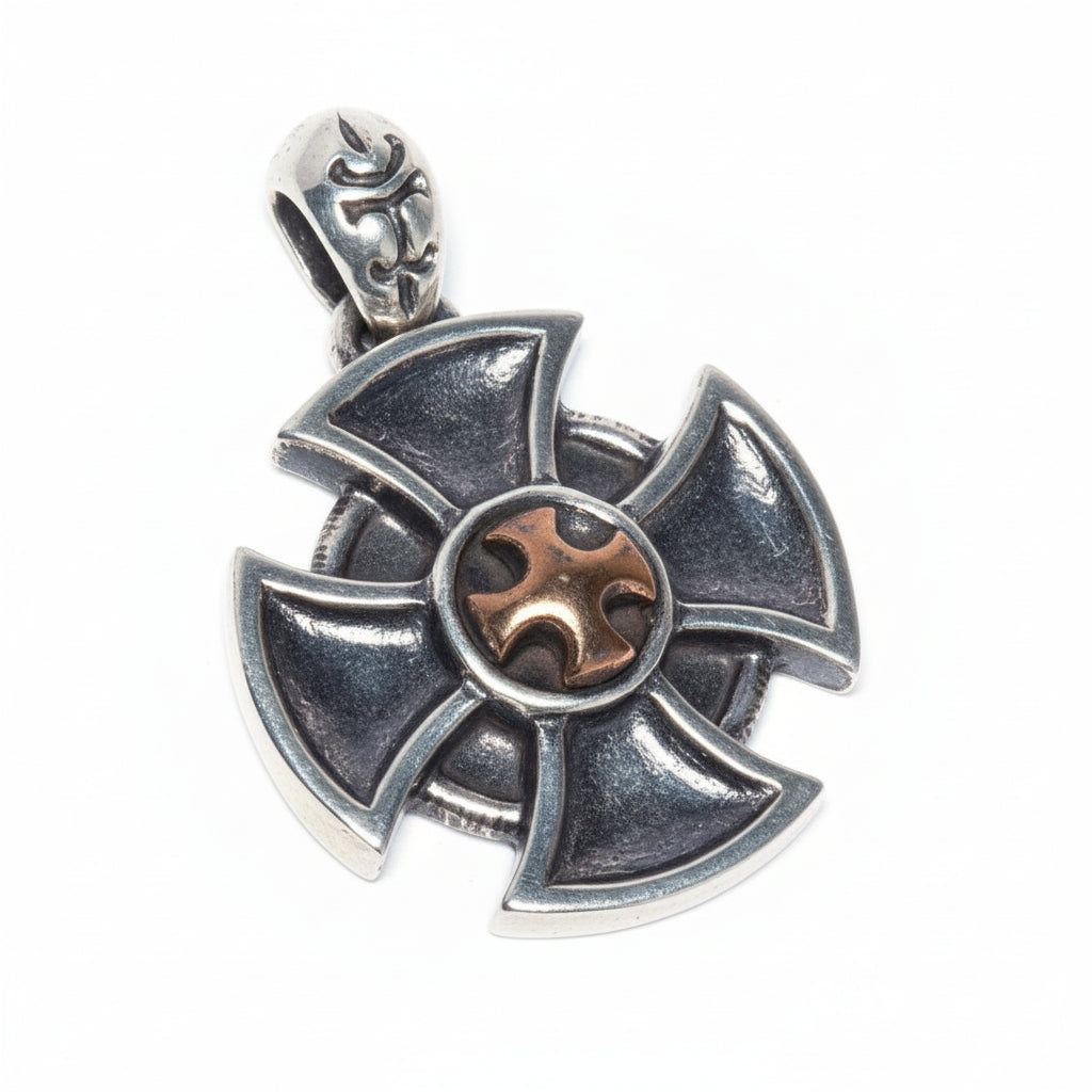 Cross Shield Sterling Silver with Bronze Cross Pendant