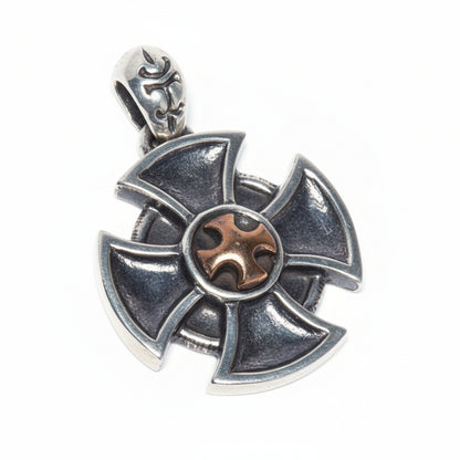 Cross Shield Sterling Silver with Bronze Cross Pendant