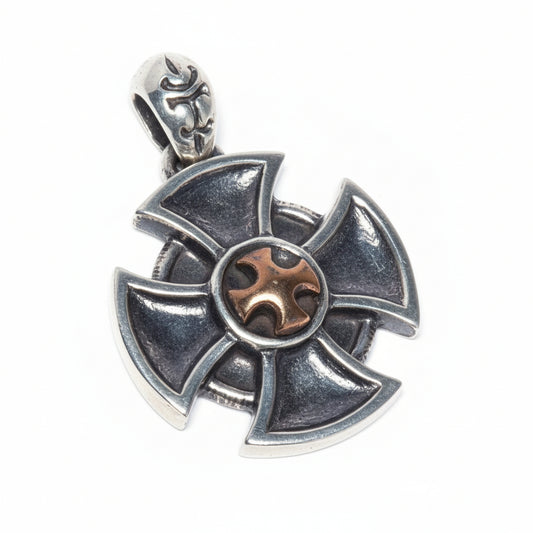 Cross Shield Sterling Silver with Bronze Cross Pendant