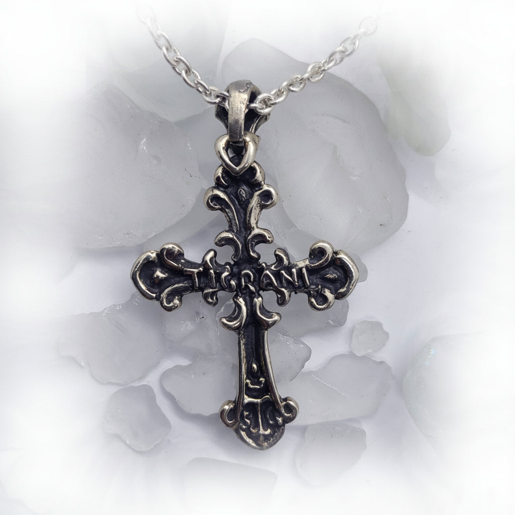 Blooming Cross with Ruby Stone Sterling Silver Pendant
