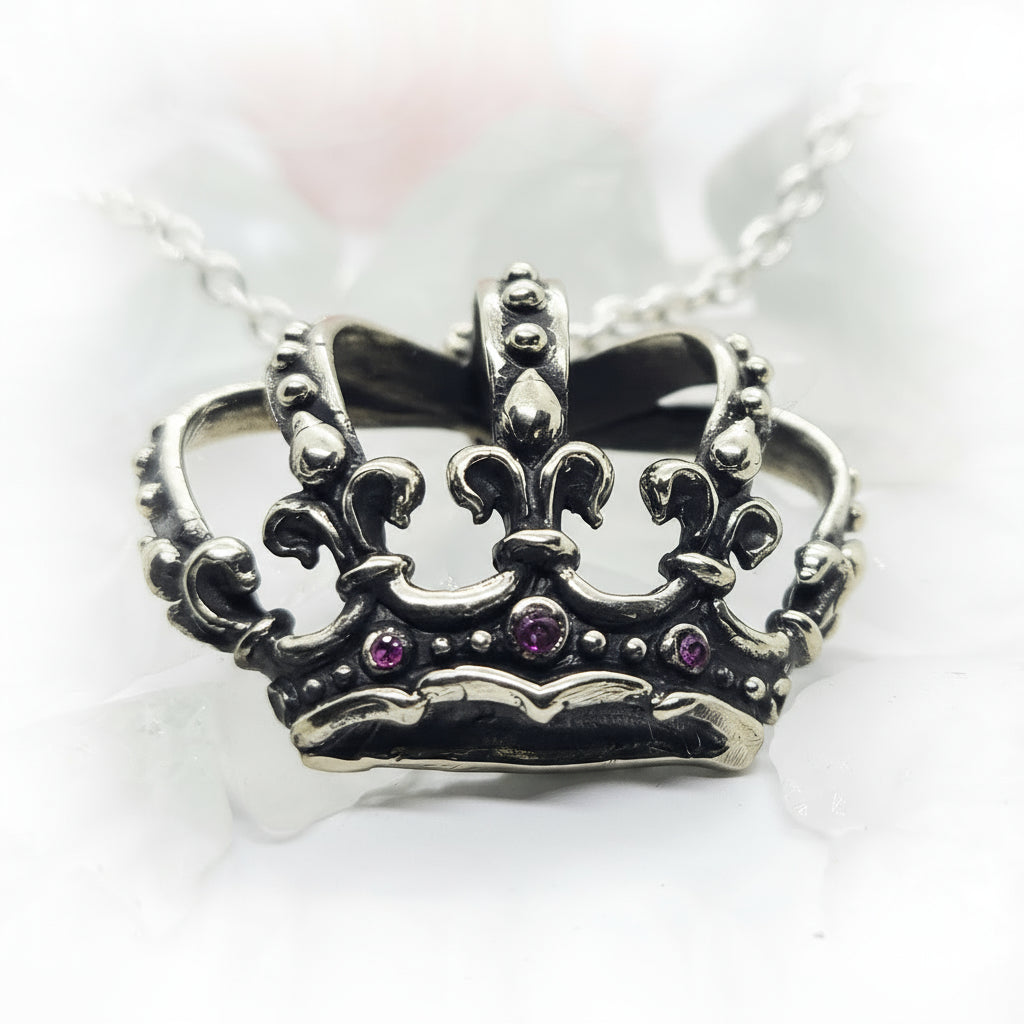 Magical Crown with Rubies Sterling Silver Pendant