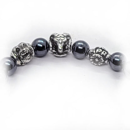 Dog Birth Year Zodiac, Birth Months, Birth Month Flower Silver Hematite and Black Onyx Beads Bracelet