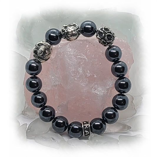 Dog Birth Year Zodiac, Birth Months, Birth Month Flower Silver Hematite and Black Onyx Beads Bracelet