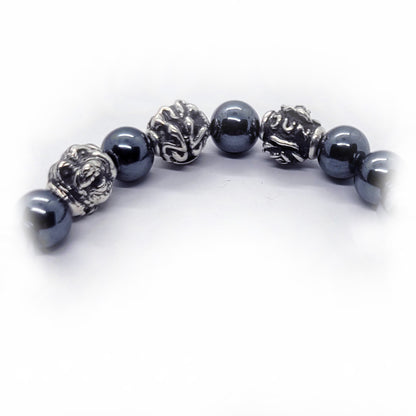 Dog Birth Year Zodiac, Birth Months, Birth Month Flower Silver Hematite and Black Onyx Beads Bracelet