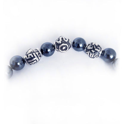Dog Birth Year Zodiac, Birth Months, Birth Month Flower Silver Hematite and Black Onyx Beads Bracelet