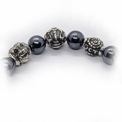 Dog Birth Year Zodiac, Birth Months, Birth Month Flower Silver Hematite and Black Onyx Beads Bracelet