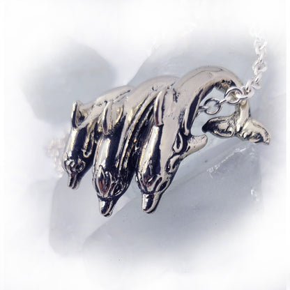Playful Dolphins in the Ocean Sterling Silver Pendant