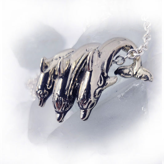 Playful Dolphins in the Ocean Sterling Silver Pendant