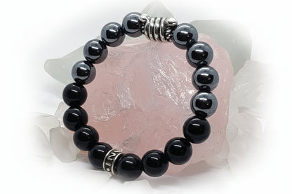 Snakes Wrapped Silver Beads with Hematite and Black Onyx Stones Beads Bracelet