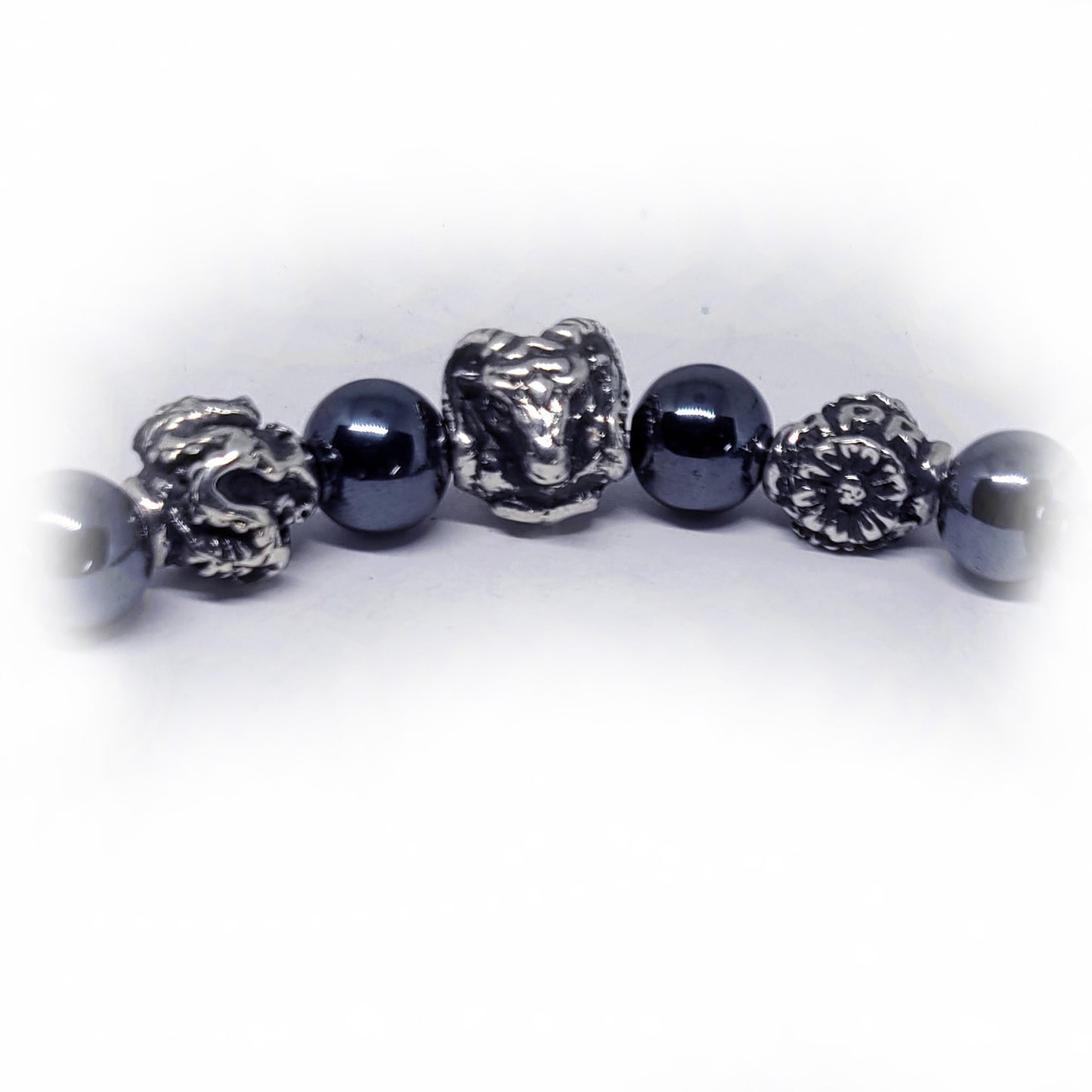 Dragon Birth Year Zodiac, Birth Months, Birth Month Flower Silver Hematite and Black Onyx Beads Bracelet