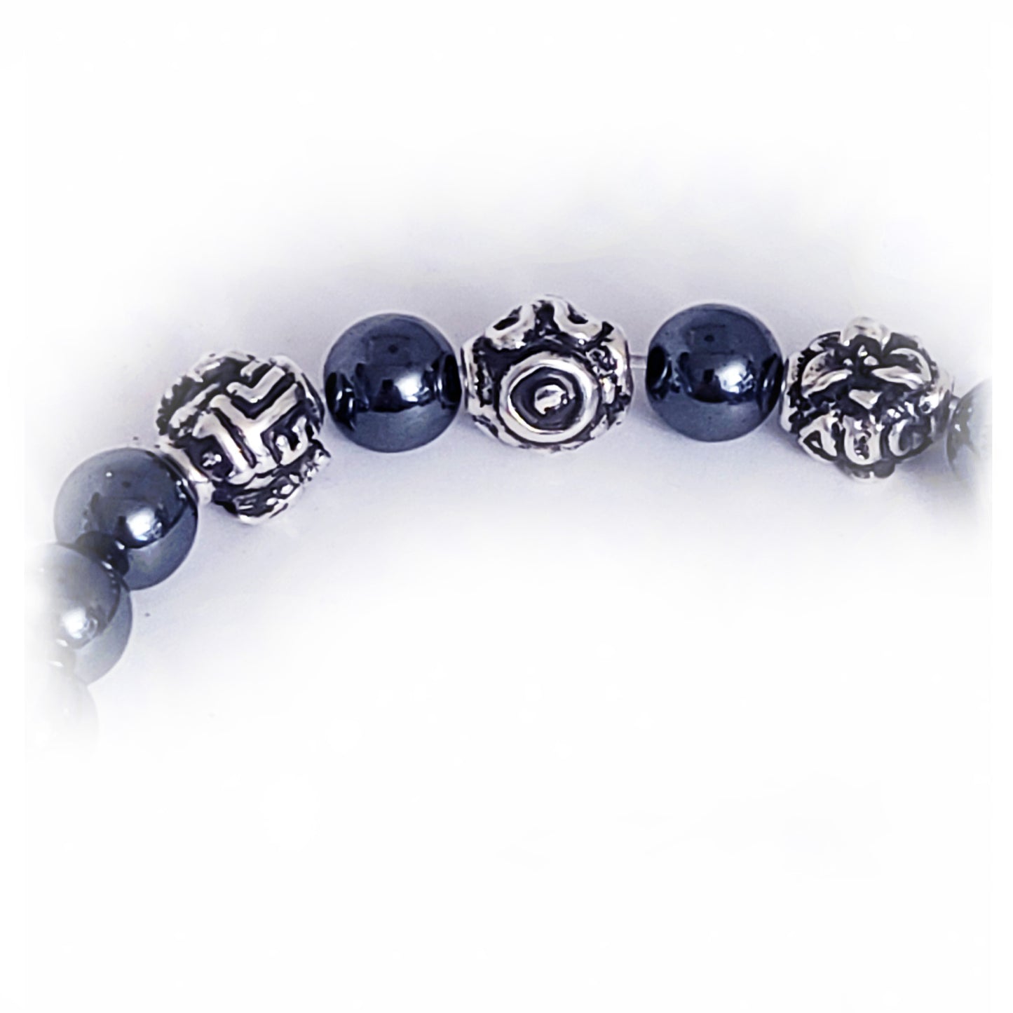 Dragon Birth Year Zodiac, Birth Months, Birth Month Flower Silver Hematite and Black Onyx Beads Bracelet
