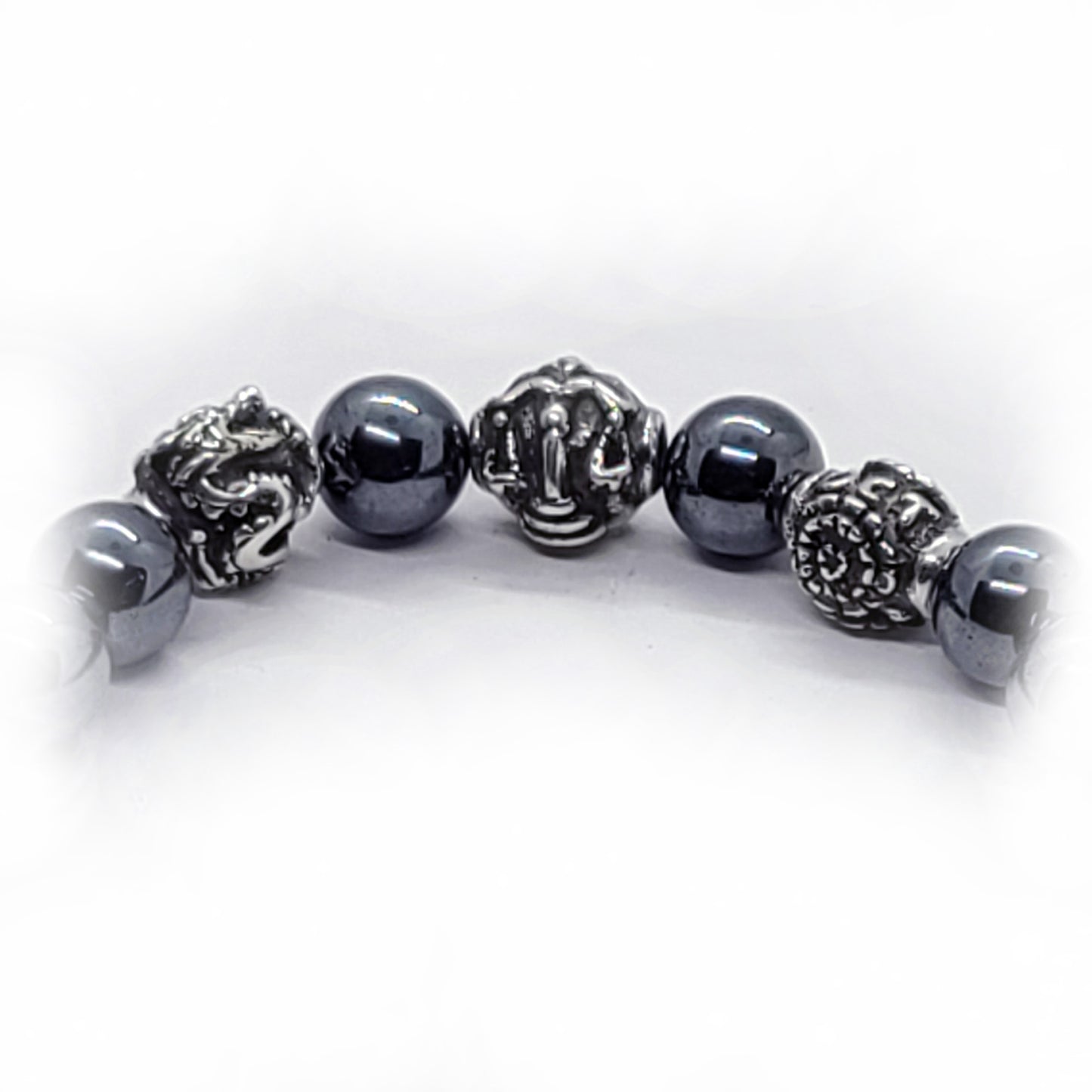 Dragon Birth Year Zodiac, Birth Months, Birth Month Flower Silver Hematite and Black Onyx Beads Bracelet