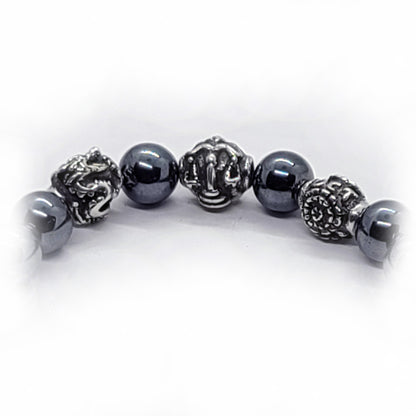 Dragon Birth Year Zodiac, Birth Months, Birth Month Flower Silver Hematite and Black Onyx Beads Bracelet