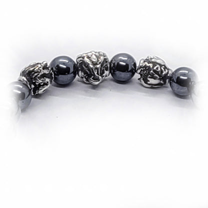 Dragon Birth Year Zodiac, Birth Months, Birth Month Flower Silver Hematite and Black Onyx Beads Bracelet