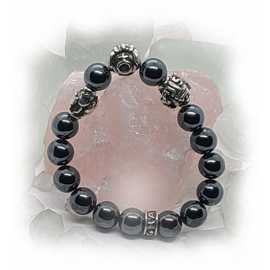 Dragon Birth Year Zodiac, Birth Months, Birth Month Flower Silver Hematite and Black Onyx Beads Bracelet