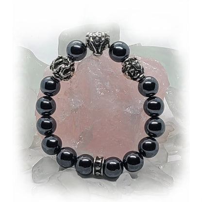 Dragon Birth Year Zodiac, Birth Months, Birth Month Flower Silver Hematite and Black Onyx Beads Bracelet