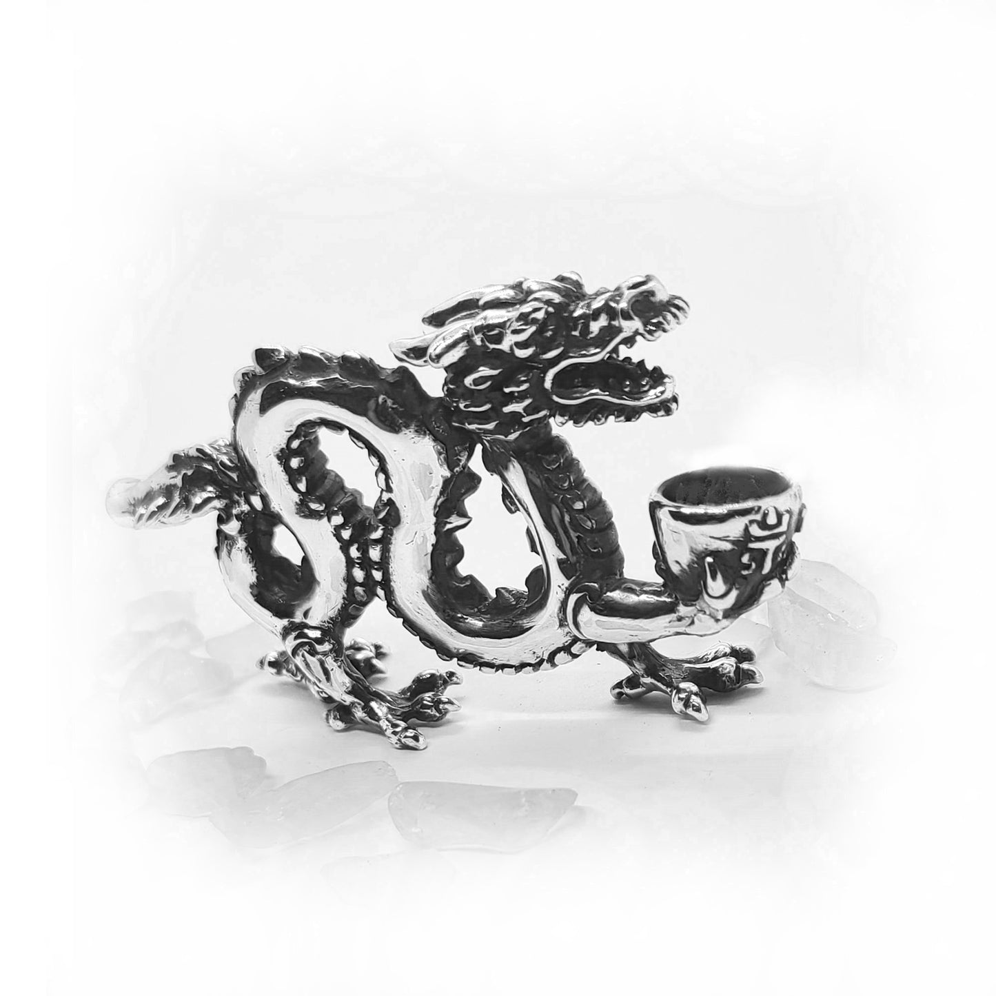 Dragon With Jar Sterling Silver Smoking Pipe