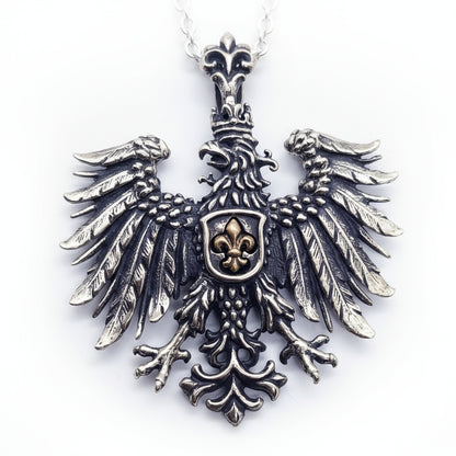 Heraldic Eagle Fleur-De-Lis Sterling Silver Pendant